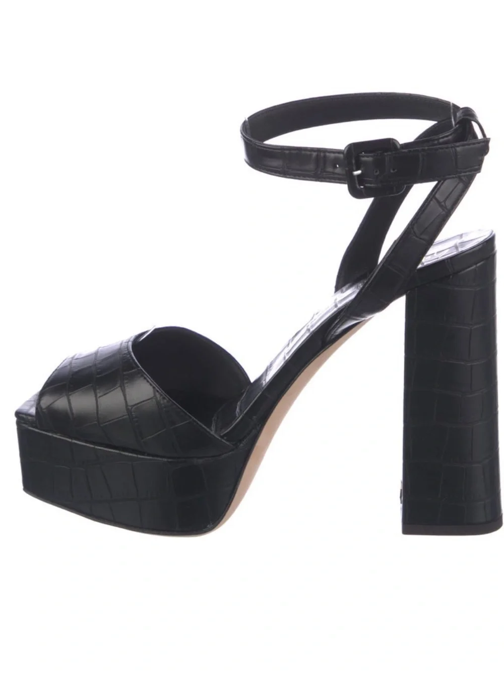 Giuseppe Zanotti Black Croc-Embossed Platform Ankle-Strap Heel